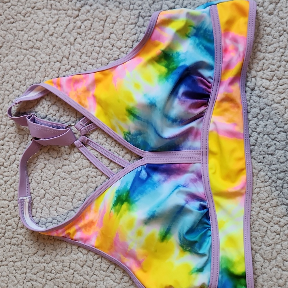 Modlily Vibrant Multicolor, Colorful Tie-Dye Summer Beach Three Piece Bikini Set - Picture 6 of 12